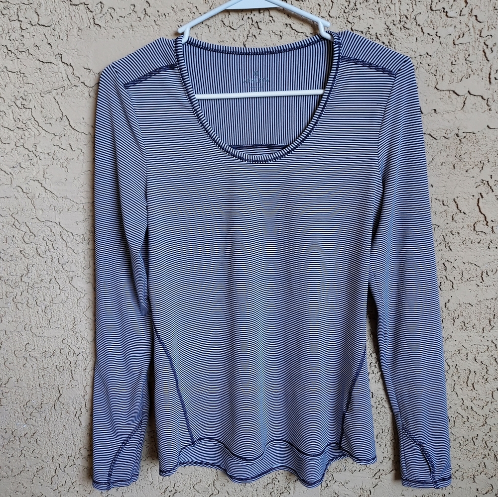 Athleta Blue and White Striped Long Sleeve | S